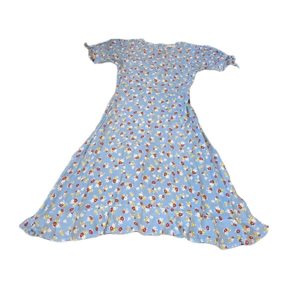 Faithfull the Brand Sky Blue Floral Tie-Sleeve Midi Dress - Picture 2 of 12